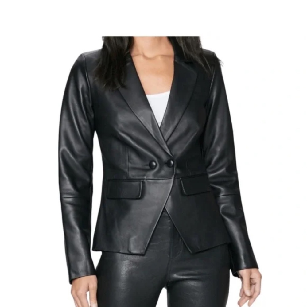 Paige Aventura Black Leather Blazer Size L